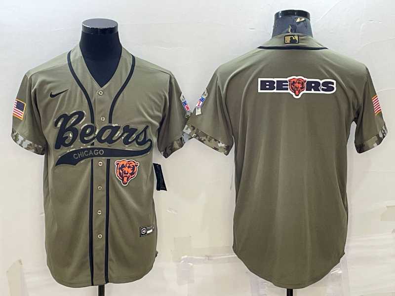 Men%27s Chicago Bears Olive Salute to Service Team Big Logo Cool Base Stitched Baseball Jersey->chicago bears->NFL Jersey
